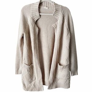 Moth Anthropologie | Open Cardigan Sweater Cable Knit Pockets Cream Small